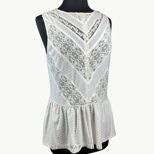 NWT Meadow Rue Anthropologie Lace Peplum Sleeveless Top | Sz Medium | White